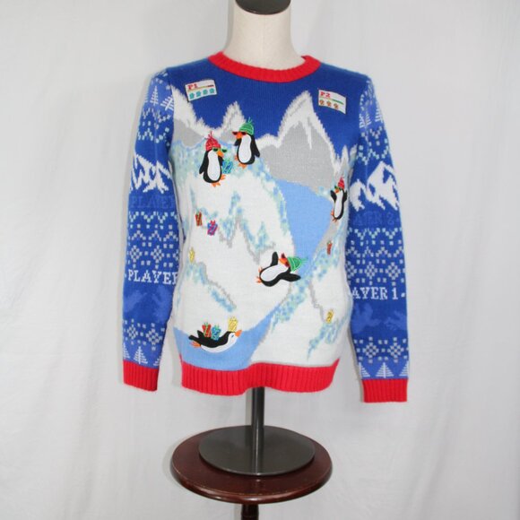 Ugly Christmas Youth Sweater Holiday Time Penguin Winter Theme Video Games 10/12 - Picture 2 of 9